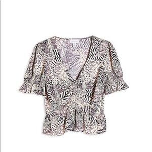 Topshop Margot Animal Print Ruched Top Size 2